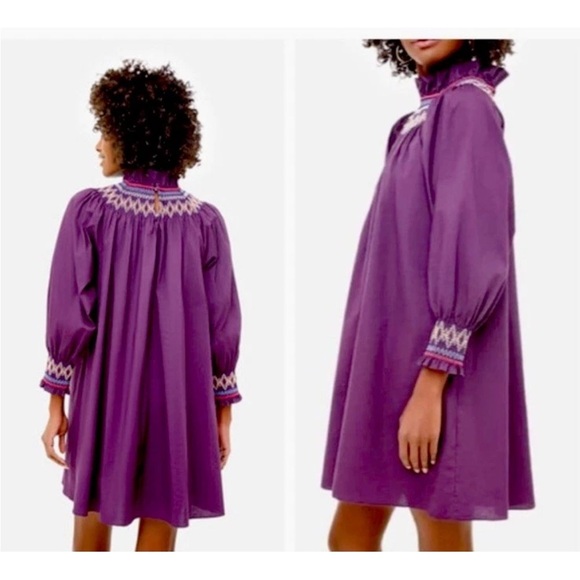 Pomander Place Tuckernuck Plum Smocked Wrenley Mini Dress - Sz Small high neck - Picture 4 of 16